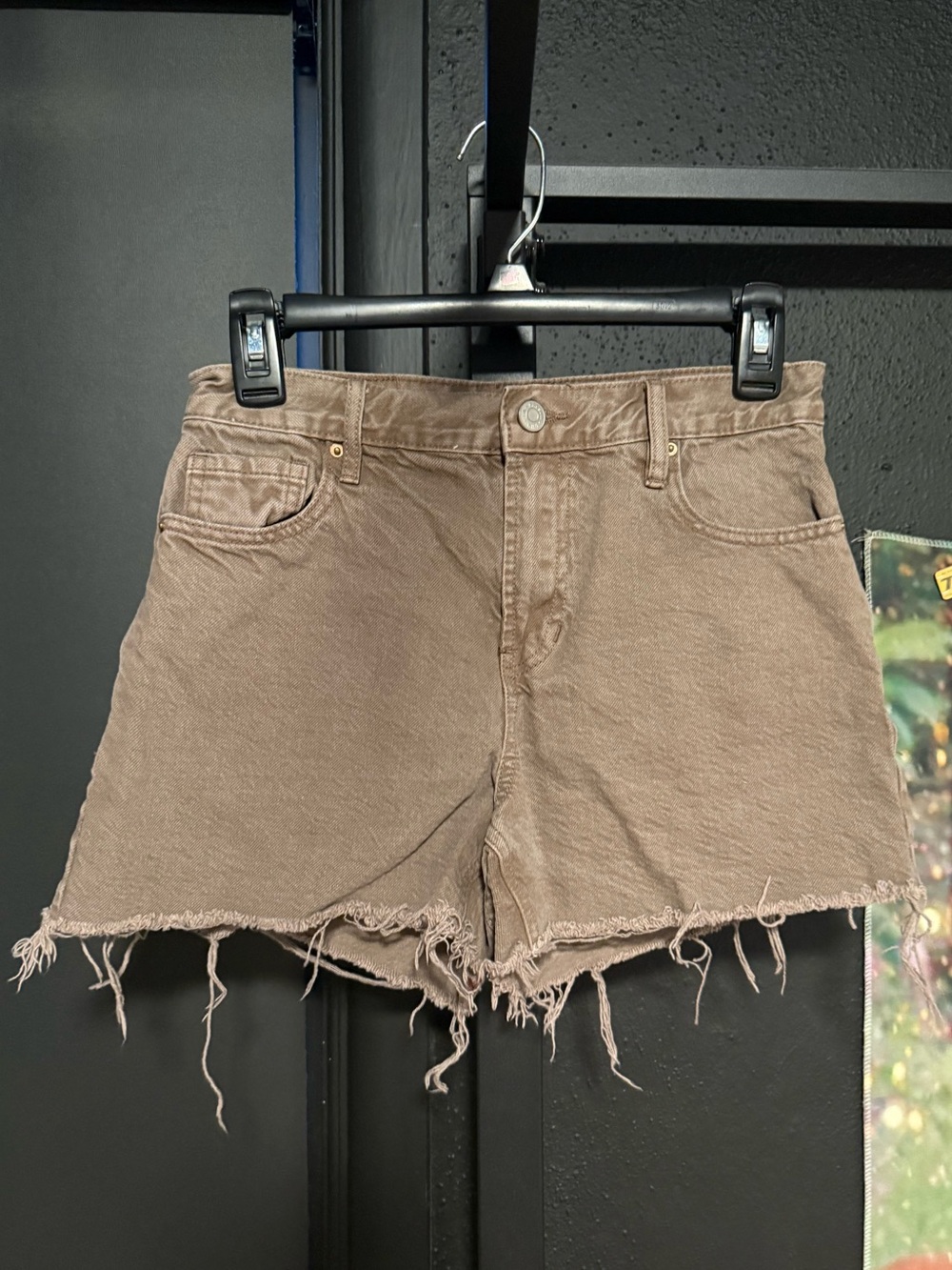 Women’s High-Rise Frayed Hem Shorts in Taupe